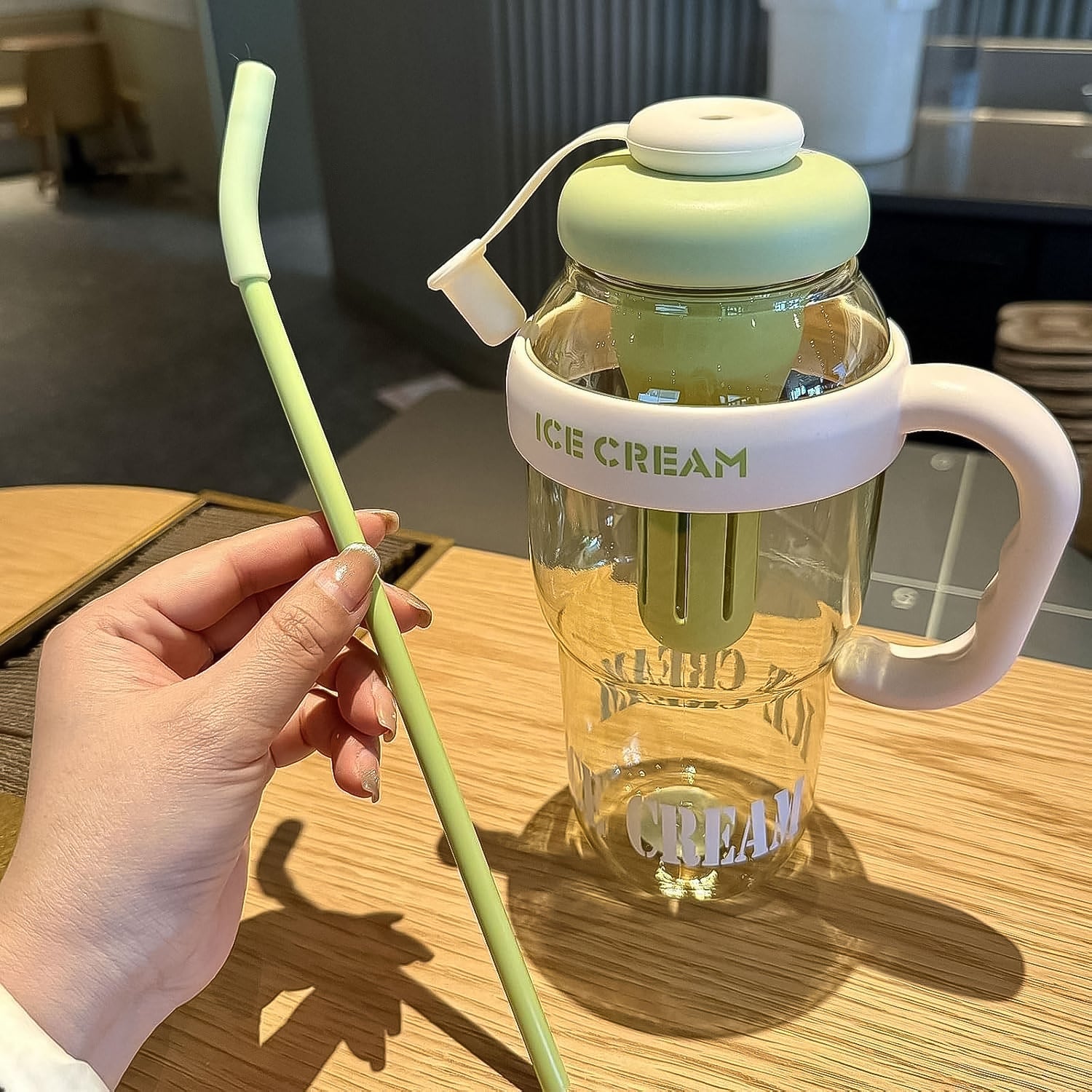 Approx 1300ml Large Capacity Cute Ice Cream Themed Water Bottle With Handle Straw  Fruit Infuser  Leakproof Sipper For Kids  Adults Approx 1300ml Large Capacity Cute Ice Cream Themed Water Bottle With Handle Straw  Fruit Infuser  Leakproof Sipper For Kids  Adults